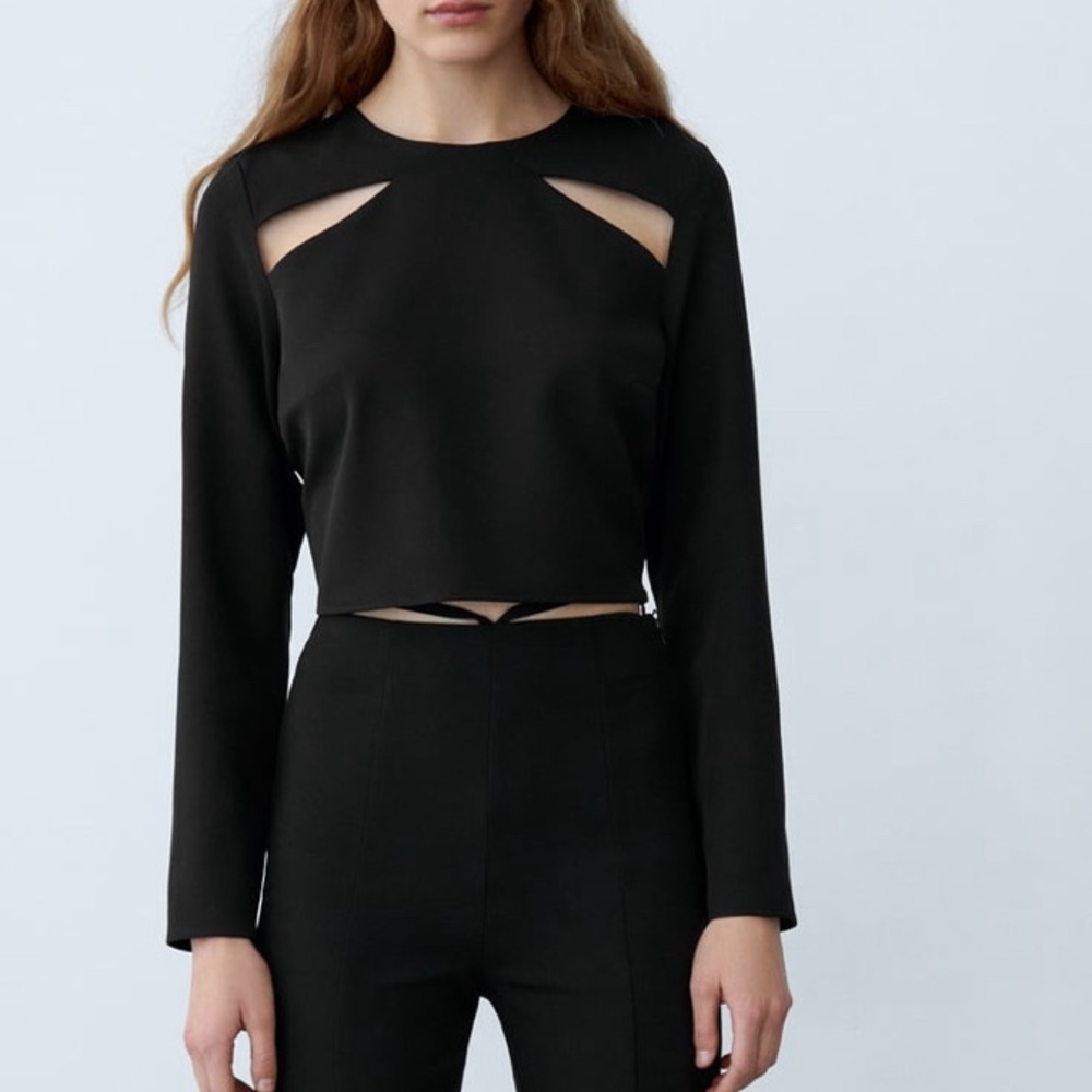 Zara black long sleeve cut out top